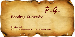 Páhány Gusztáv névjegykártya